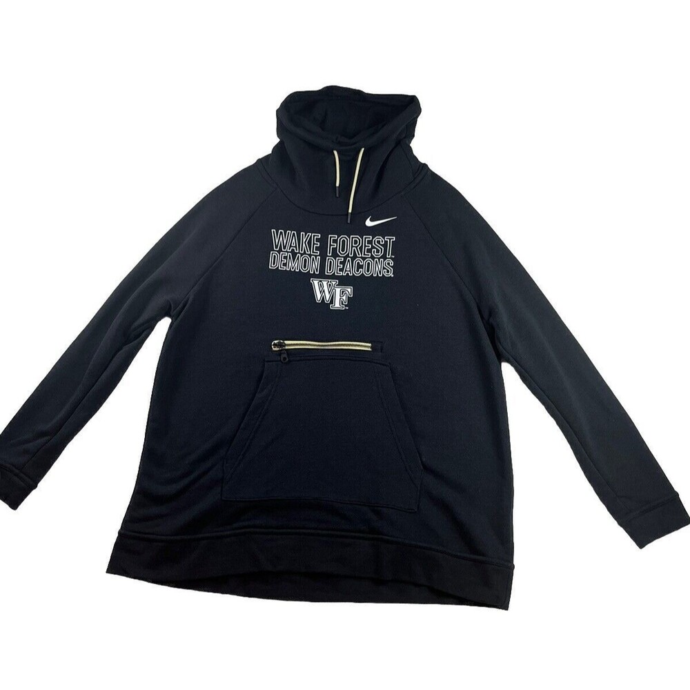 NIKE Sweatshirt Womens L Wake Forest SEC Collegiate Funnel Neck Black Athletic